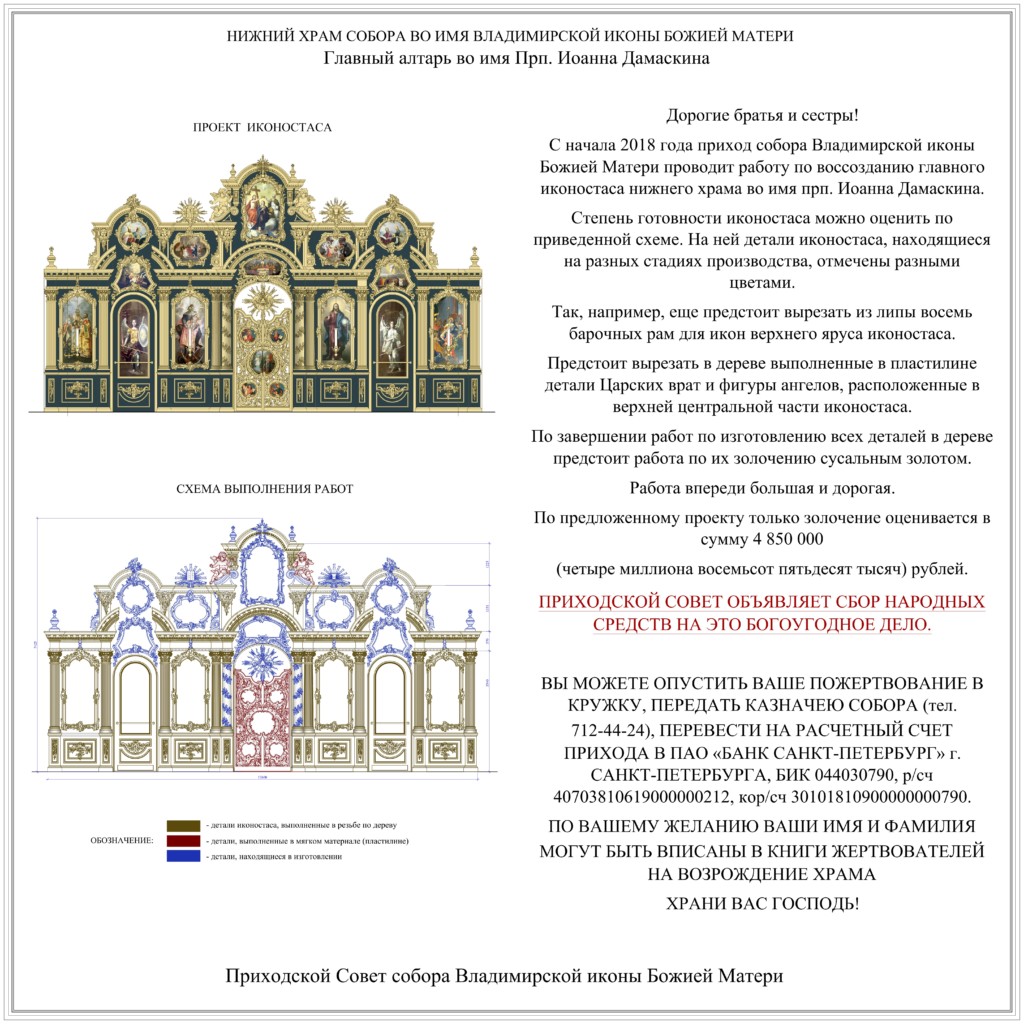 Объявлен сбор средств на воссоздание главного иконостаса нижнего храма —  Собор Владимирской иконы Божией Матери